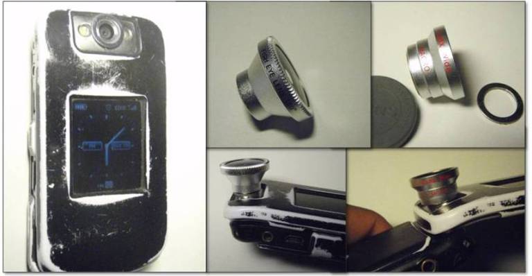 Photojojo phone camera lens kit with my beatup BlackBerry Flip